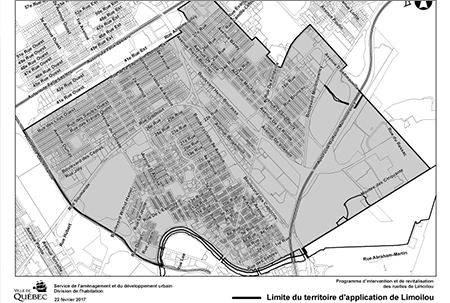 Carte du territoire d'application pour les ruelles de Limoilou