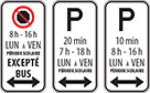 Panneaux de stationnement courte durée autorisée et de stationnement interdit