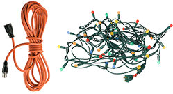 Rallonge életrique orange et jeu de lumières de Noël.