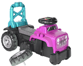 Un tracteur pour enfant avec une roue brisée.