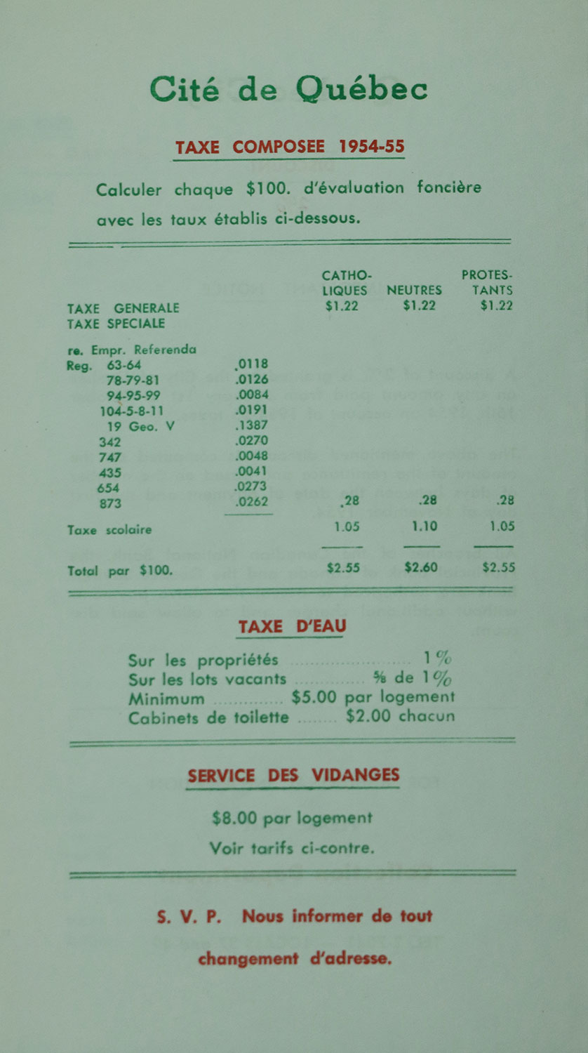Les taxes municipales à Québec