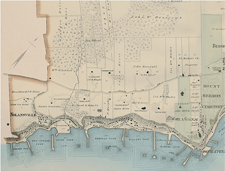 Plan illustrant l’enfilade de grands domaines sur le promontoire de Sillery.