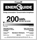 Exemple de l’étiquette ÉnerGuide Canada, qui indique le nombre de kilowatts-heure utilisés dans une année par l’électroménager sur lequel elle est apposée.