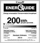 Exemple de l’étiquette ÉnerGuide Canada, qui indique le nombre de kilowatts-heure utilisés dans une année par l’électroménager sur lequel elle est apposée.