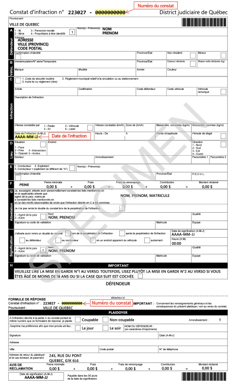 Exemple de constat d'infraction